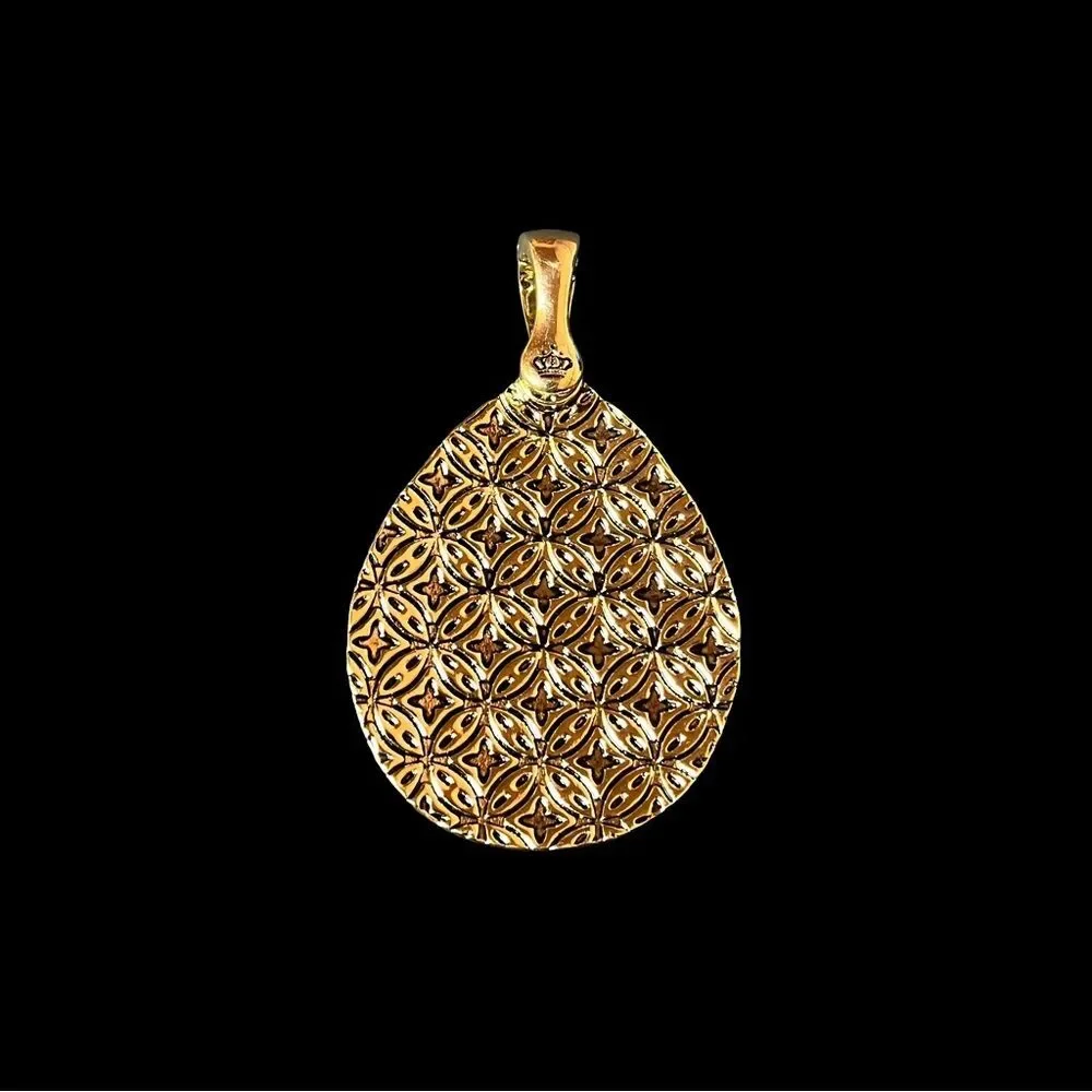 Premier Designs Mesmerized Pendant Baguette Rhinestone Abalone Shell Gold Tone